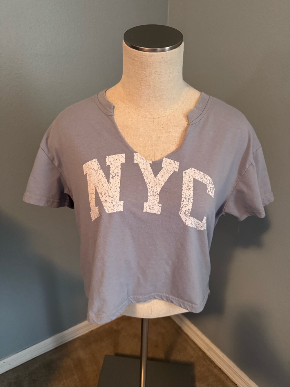 Goodie Two Sleeves NYC Distressed Crop Top - Light Gray